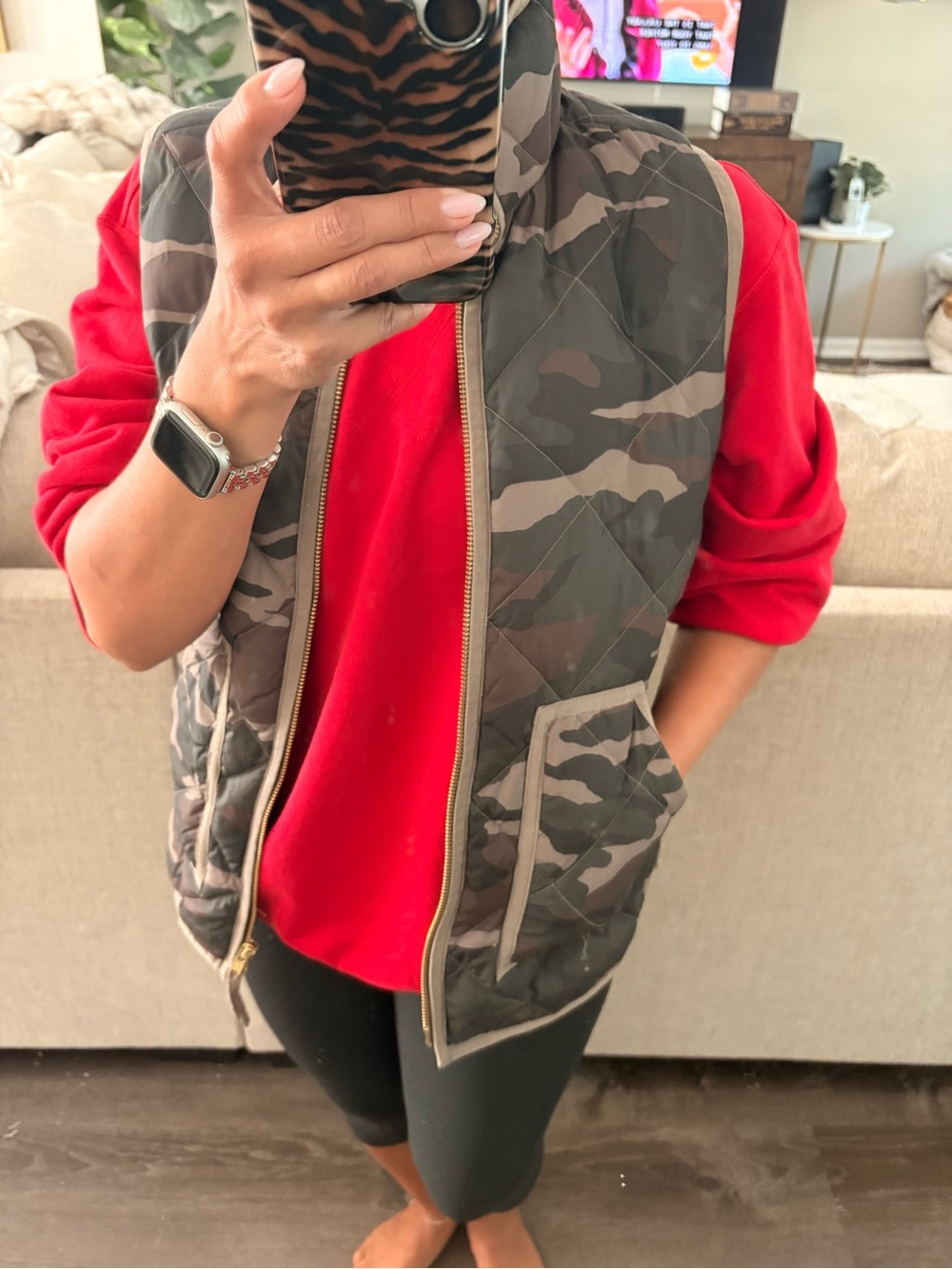 J. Crew Quilted Camouflage Zip Vest in Olive and Taupe